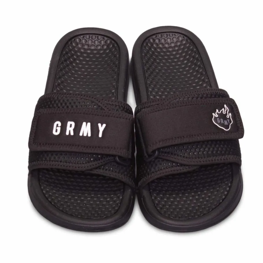 Grimey "Trespass" Slides - Black - Summer 22 Online