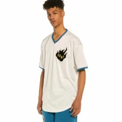 Grimey Trespass V Neck Mesh Tee - White - Summer 22 Best