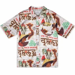Grimey Viet Cong Beer Satin Button Up Shirt - White - Summer 23 Flash Sale