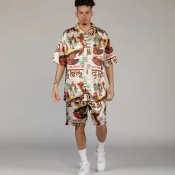 Grimey Viet Cong Beer Satin Button Up Shirt - White - Summer 23 Flash Sale