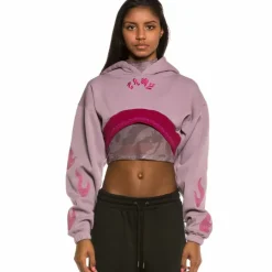 Grimey Yoga Fire Super Crop Hoodie Ss20 Violet Outlet