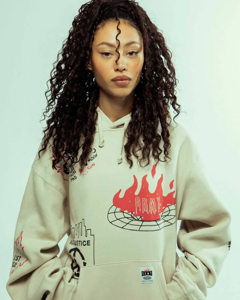 Grimey Sudadera Capucha Back At You Wide Hole Vintage - Cream - Fw23 Outlet