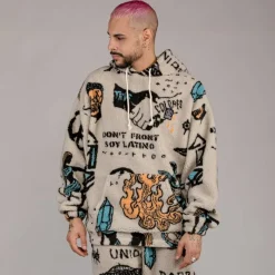 Grimey Sudadera Lost Boys All Over Sherpa Hoodie - Cream - Winter 22 Shop